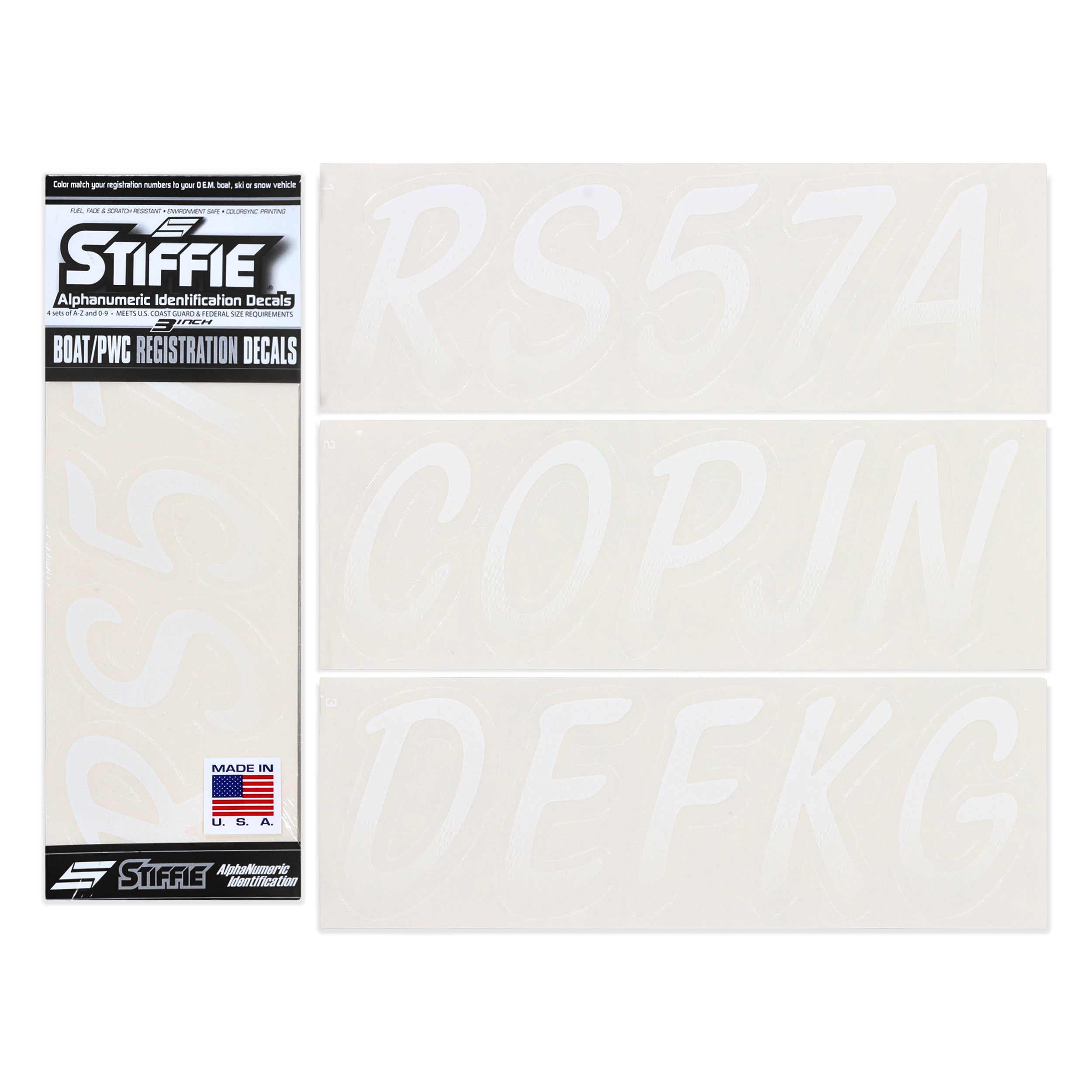 STIFFIE Whipline White/Transparent 3" Boat & PWC Registration Decals • Numbers Letters Stickers